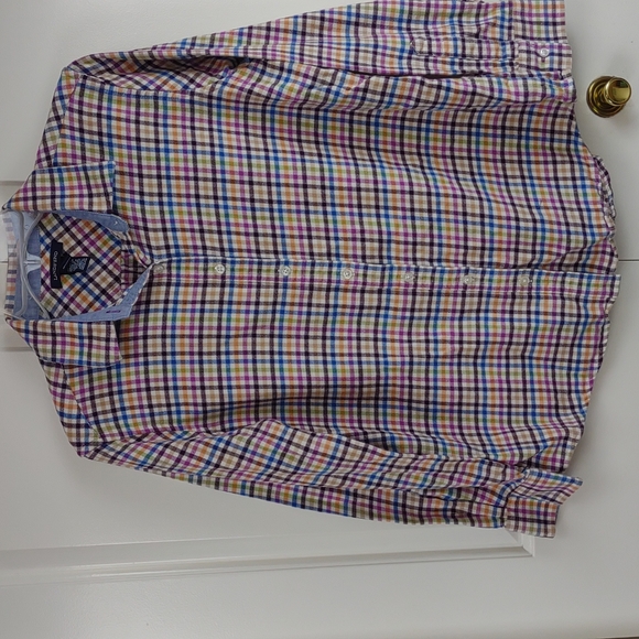 Women's Petite Multi Color Gingham Plaid LS BD Cotton Flannel Shirt - Picture 2 of 12